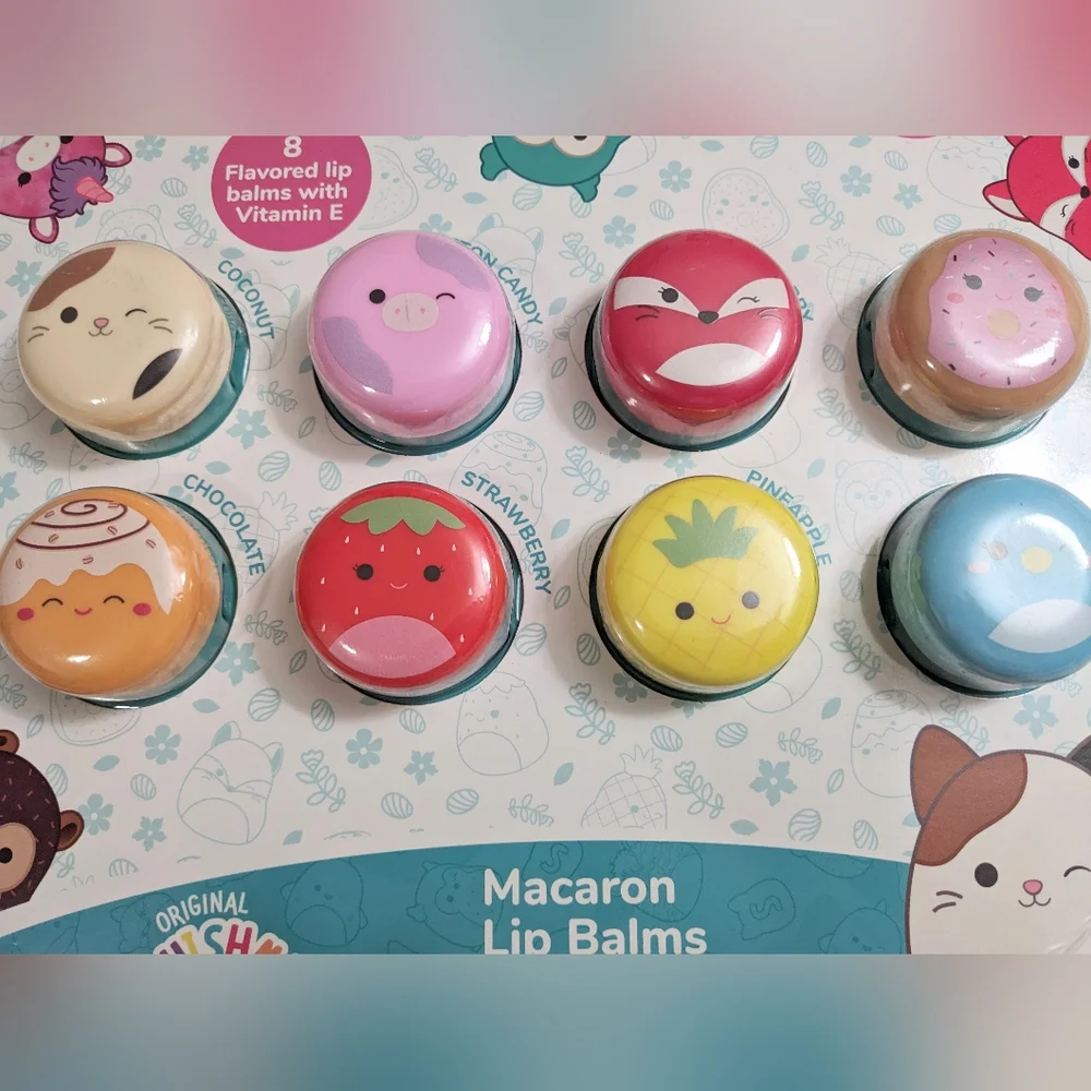 SQUISHMALLOWS, Macaron Lip Balms, 8 Flavors with Vitamin E